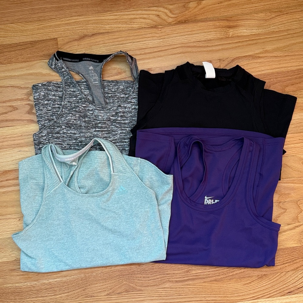 Purple, Black, and Sage Green Athletic Tank Tops (Nike, Adidas, & Brooks)